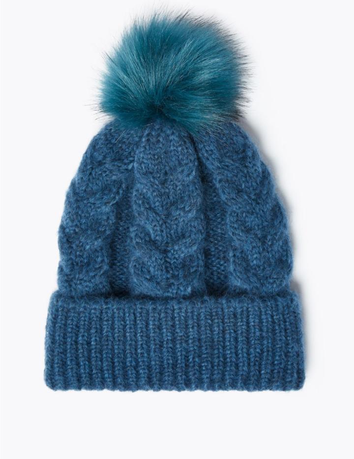 Marks & Spencer Cable Knit Pom-pom Beanie Teal