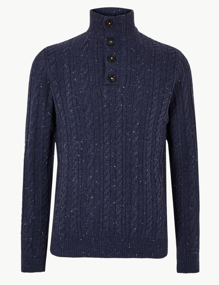 Marks & Spencer Cable Knit Jumper With Wool Navy