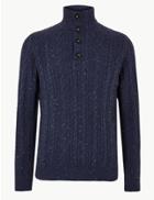 Marks & Spencer Cable Knit Jumper With Wool Navy