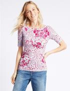 Marks & Spencer Pure Cotton Swirl Print Half Sleeve T-shirt Bright Pink Mix