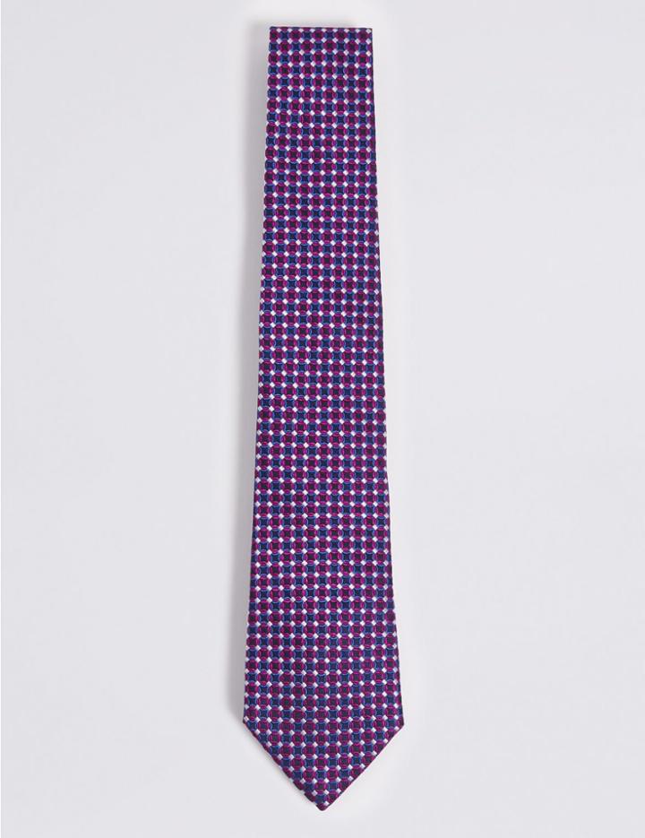 Marks & Spencer Pure Silk Geometric Tie Magenta Mix