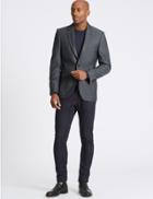 Marks & Spencer Textured Tailored Fit Jacket Grey Blue