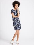Marks & Spencer Brush Print Tunic Dress Blue Mix
