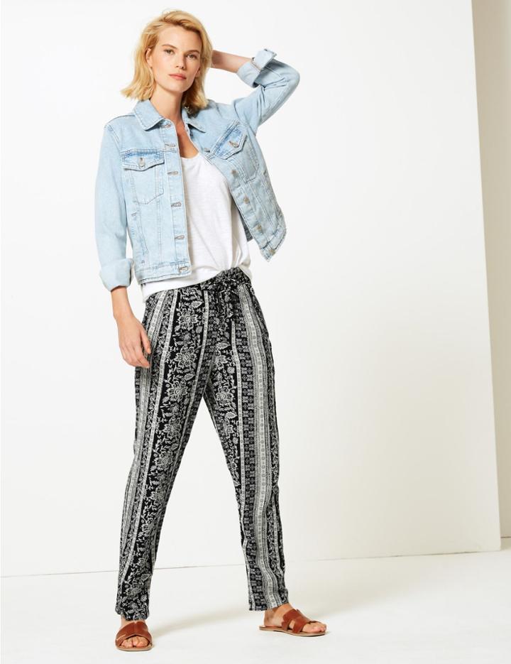 Marks & Spencer Tapered Leg Ankle Grazer Peg Trousers Navy Mix
