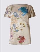 Marks & Spencer Floral Print Short Sleeve T-shirt Gold Mix