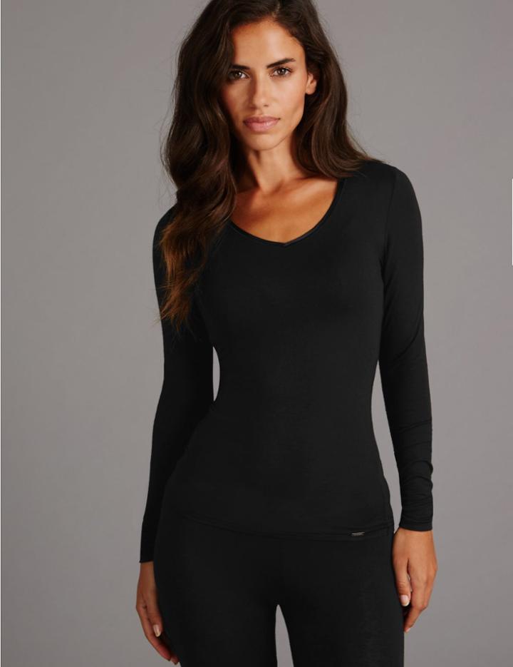 Marks & Spencer Heatgen&trade; Thermal V-neck Top With Cashmere Black