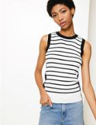Marks & Spencer Striped Round Neck Knitted Top White Mix