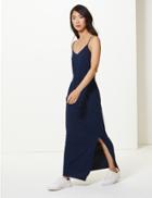 Marks & Spencer Pure Cotton Jersey Smock Waisted Maxi Dress Navy