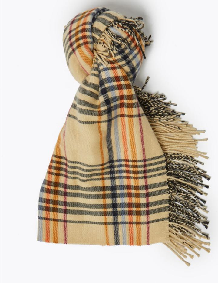 Marks & Spencer Checked Tassel Scarf Natural