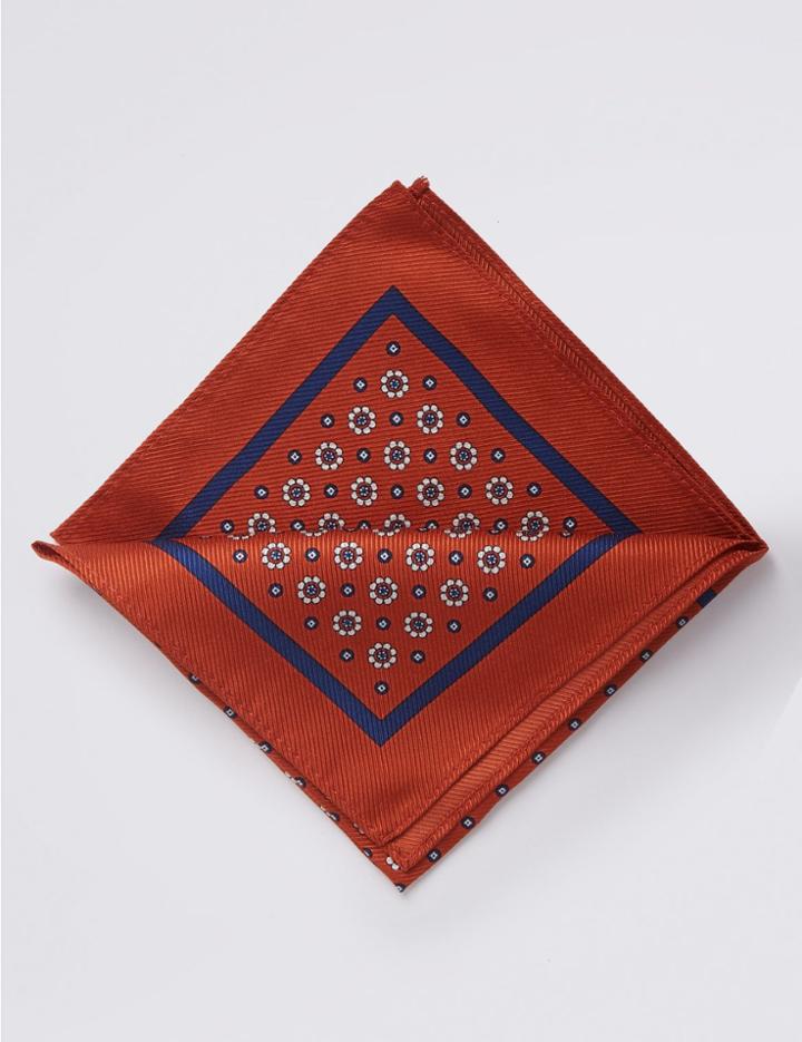 Marks & Spencer Pure Silk Foulard Pocket Square Orange Mix
