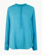 Marks & Spencer Cotton Collarless Popover Shirt Sea Green