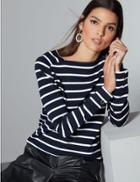 Marks & Spencer Striped Square Neck Long Sleeve Top Ivory Mix