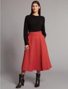 Marks & Spencer Cotton Blend Wrap A-line Midi Skirt Dark Red