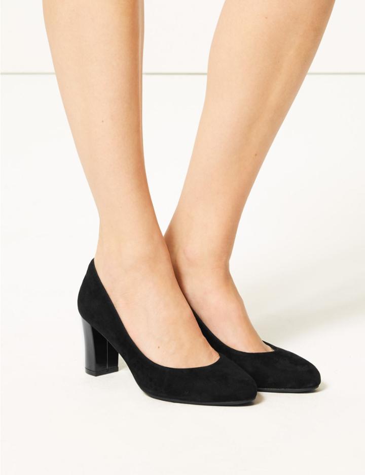 Marks & Spencer Wide Fit Suede Court Shoes Black
