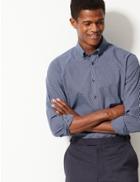 Marks & Spencer Cotton Blend Tailored Fit Shirt Navy Mix