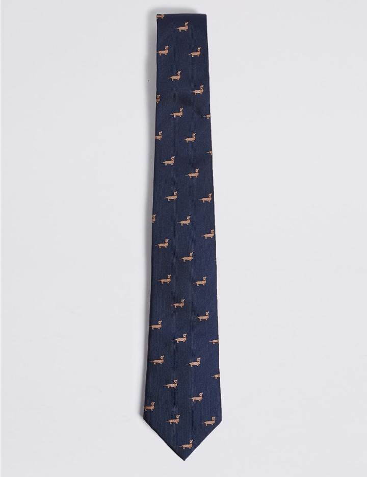 Marks & Spencer Pure Silk Dog Design Tie Navy Mix