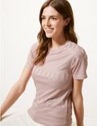 Marks & Spencer Textured Round Neck Fitted T-shirt Pink