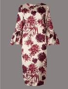 Marks & Spencer Satin Floral Print Shift Midi Dress Red Mix