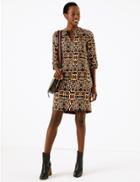 Marks & Spencer Animal Print Crepe Shift Dress Brown Mix