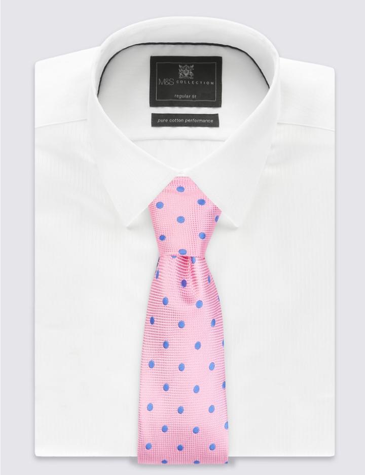 Marks & Spencer Pure Silk Spotted Tie Light Pink