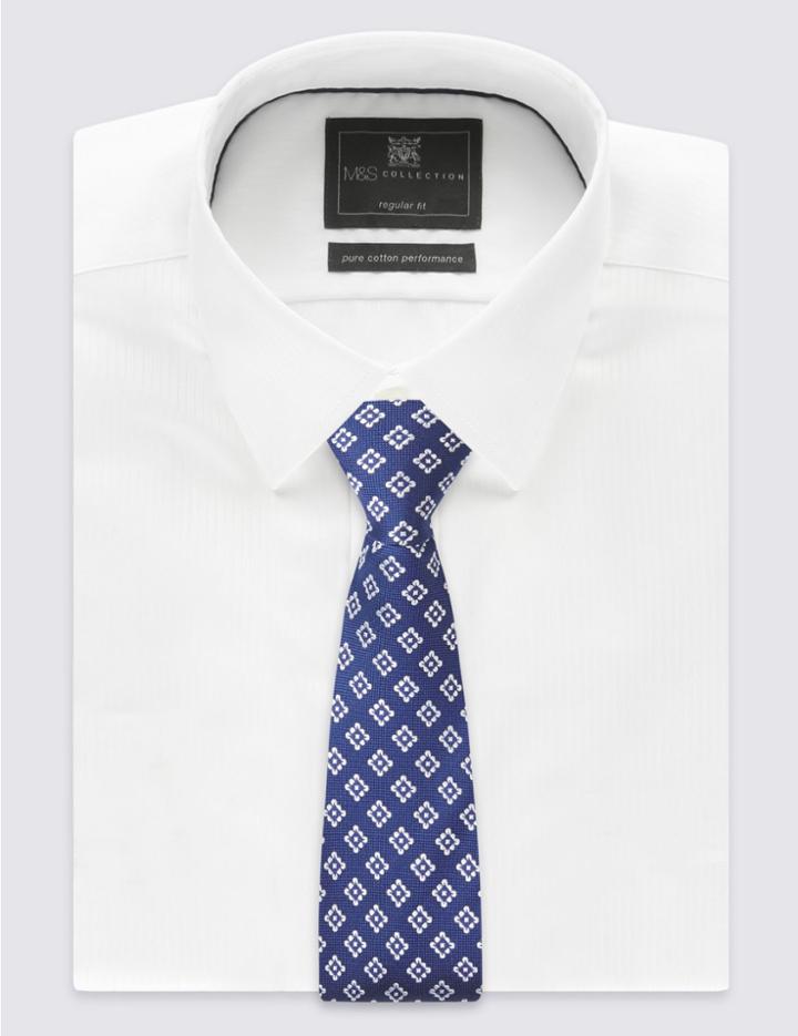 Marks & Spencer Pure Silk Geometric Print Tie Navy