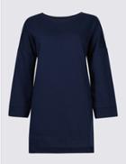 Marks & Spencer Cotton Rich Longline Long Sleeve Top Navy
