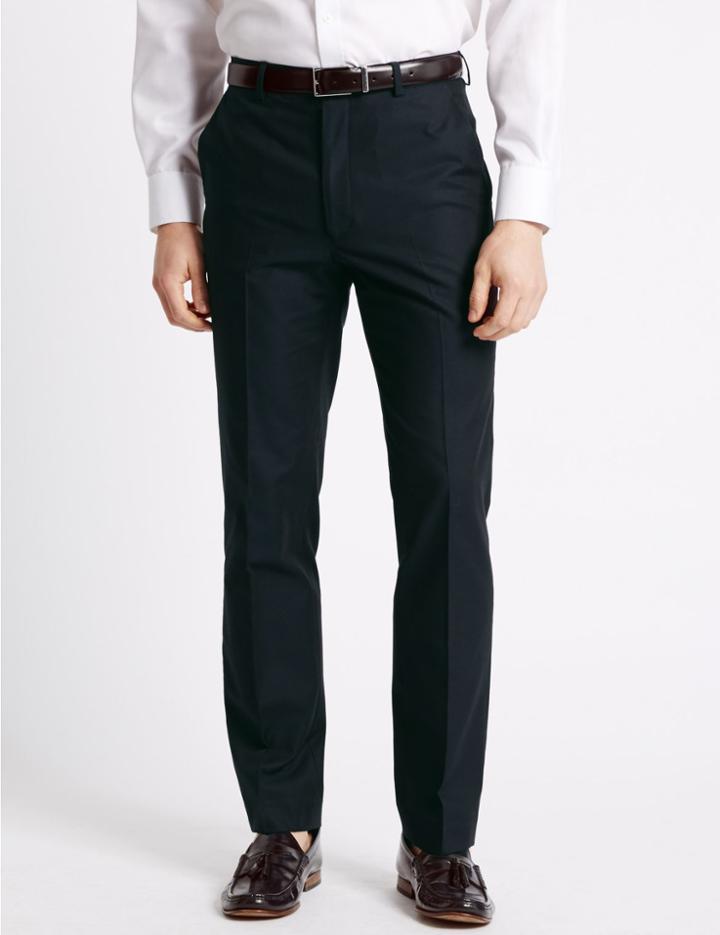 Marks & Spencer Pure Cotton Textured Tailored Fit Trouser Navy