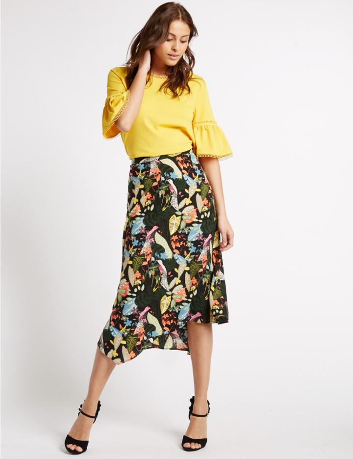 Marks & Spencer Printed Midi Skirt Black Mix