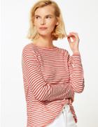 Marks & Spencer Striped Round Neck Long Sleeve Top Red Mix