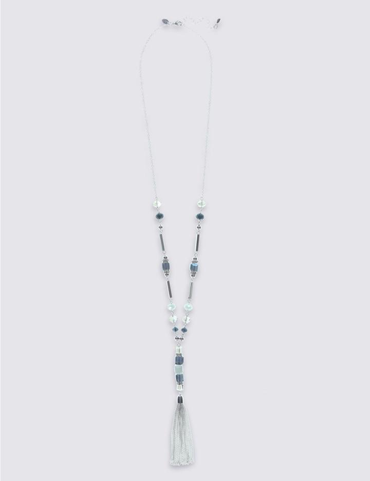 Marks & Spencer Multi-faceted Assorted Bead Tassel Necklace Blue/silver