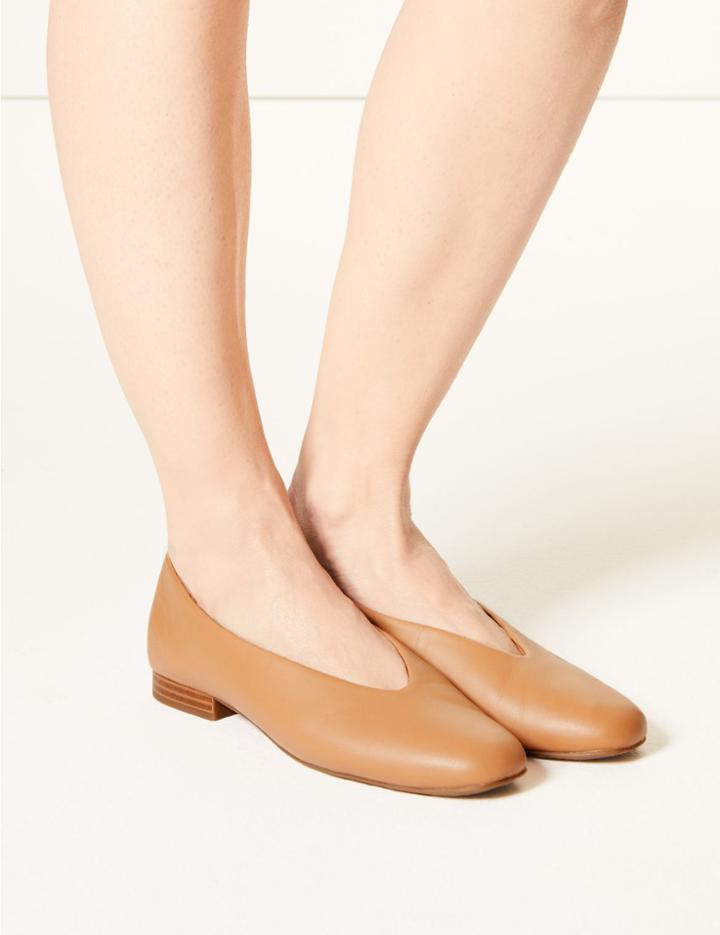Marks & Spencer Leather High Cut Ballerina Pumps Nude