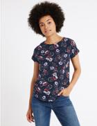 Marks & Spencer Floral Print Short Sleeve T-shirt Navy Mix