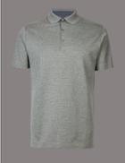 Marks & Spencer Slim Fit Pure Cotton Textured Polo Shirt Grey Mix