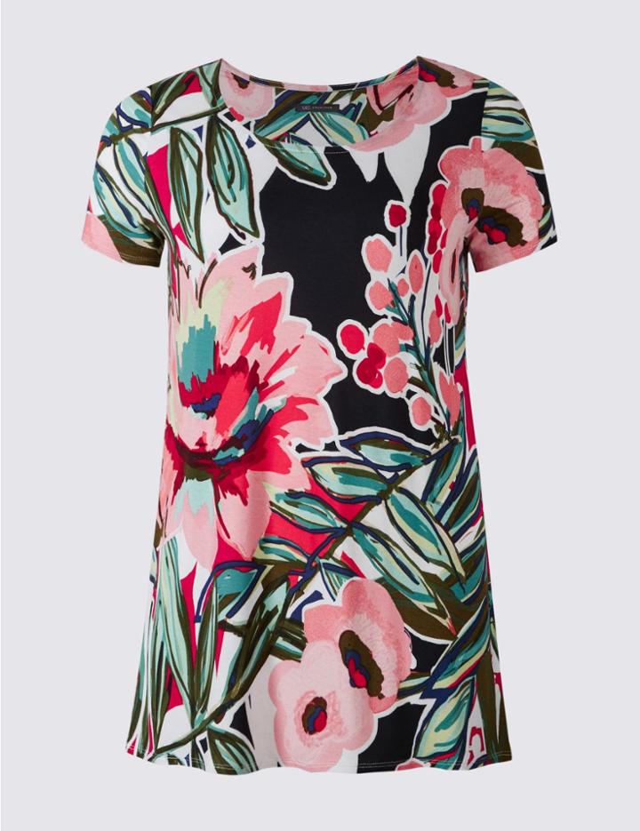Marks & Spencer Plus Floral Print Short Sleeve Tunic Multi