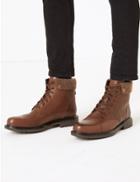 Marks & Spencer Leather Felt Collar Toe Cap Casual Boots Brown