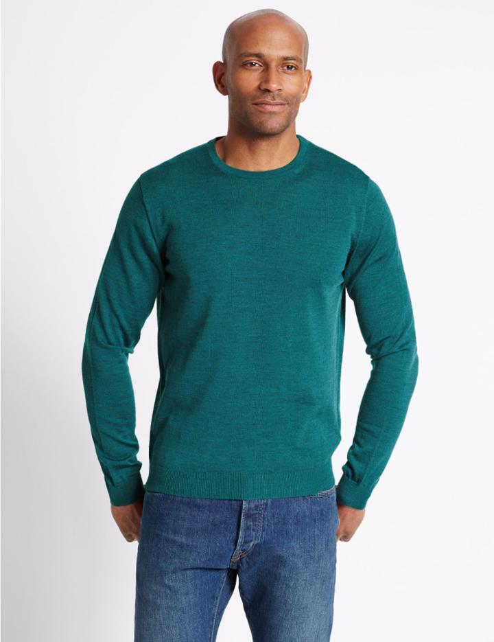 Marks & Spencer Pure Merino Wool Crew Neck Jumper Teal