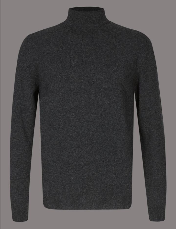 Marks & Spencer Pure Cashmere Roll Neck Jumper Charcoal