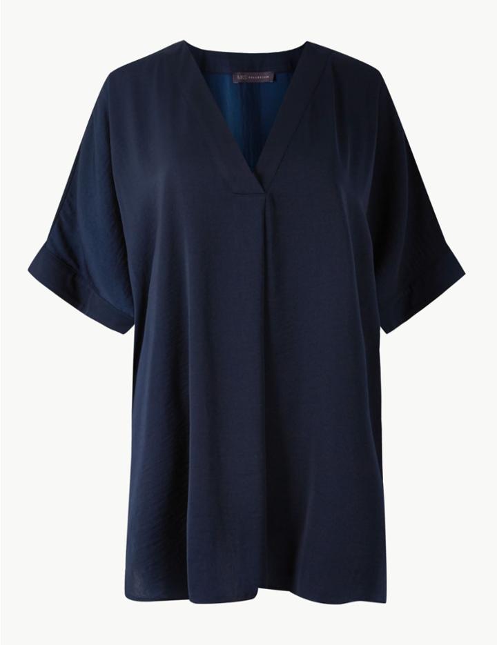 Marks & Spencer Curve Longline V-neck Short Sleeve Tunic Navy