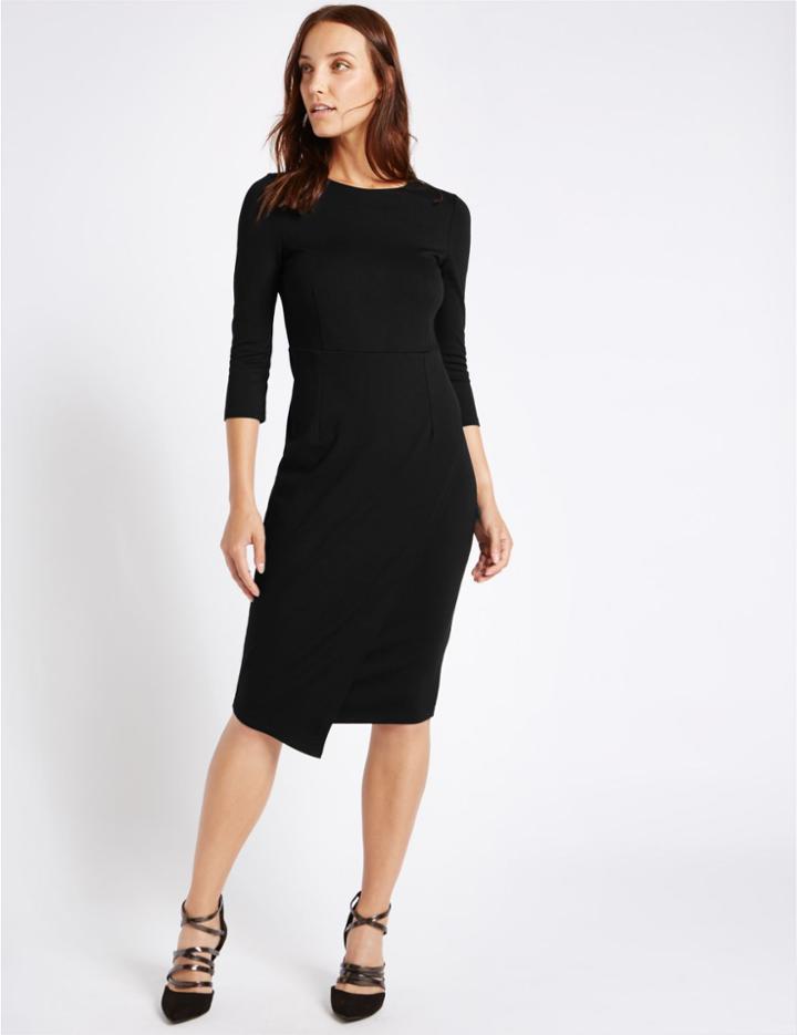 Marks & Spencer Mock Wrap 3/4 Sleeve Bodycon Dress Black