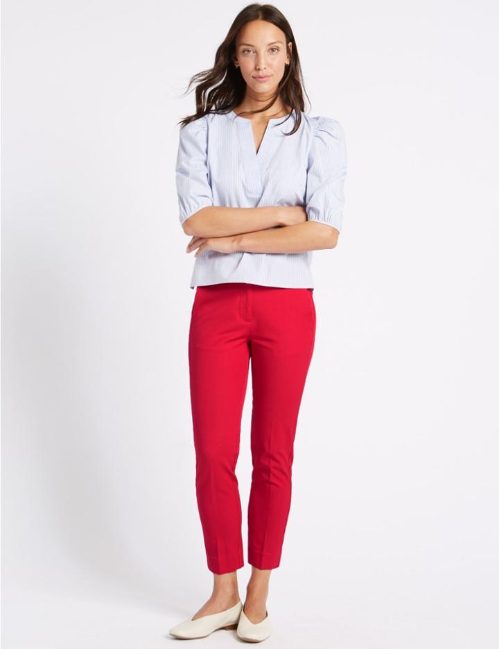 Marks & Spencer Cotton Blend Slim Leg Chelsea Trousers Geranium