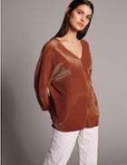 Marks & Spencer Plisse V-neck Long Sleeve Top Brandy
