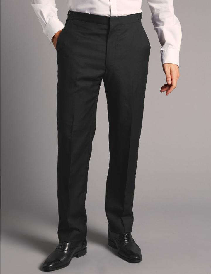 Marks & Spencer Black Tailored Fit Italian Wool Trousers Black
