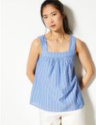Marks & Spencer Pure Cotton Textured Camisole Top Blue Mix