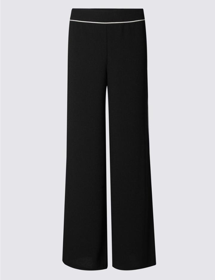 Marks & Spencer Petite Piped Palazzo Wide Leg Trousers Black Mix