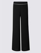 Marks & Spencer Petite Piped Palazzo Wide Leg Trousers Black Mix