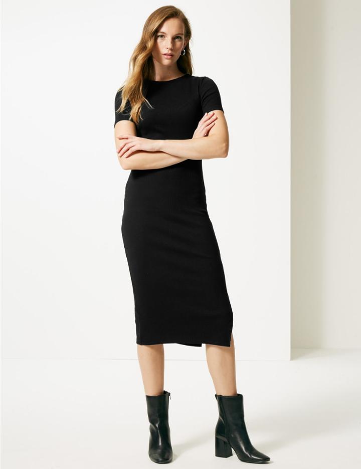 Marks & Spencer Cotton Rich Textured Bodycon Midi Dress Black