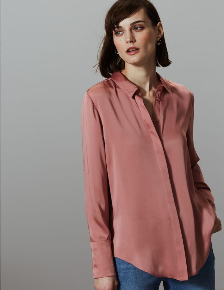 Marks & Spencer Satin Button Detailed Shirt Dusky Rose