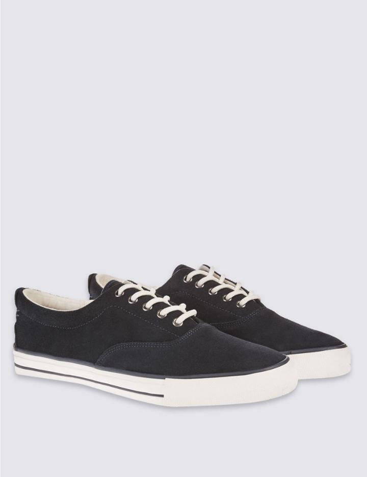 Marks & Spencer Suede Lace-up Oxford Pump Shoes Navy