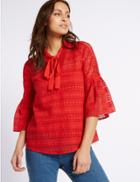 Marks & Spencer Cotton Rich Linear Lace Tunic Top Red
