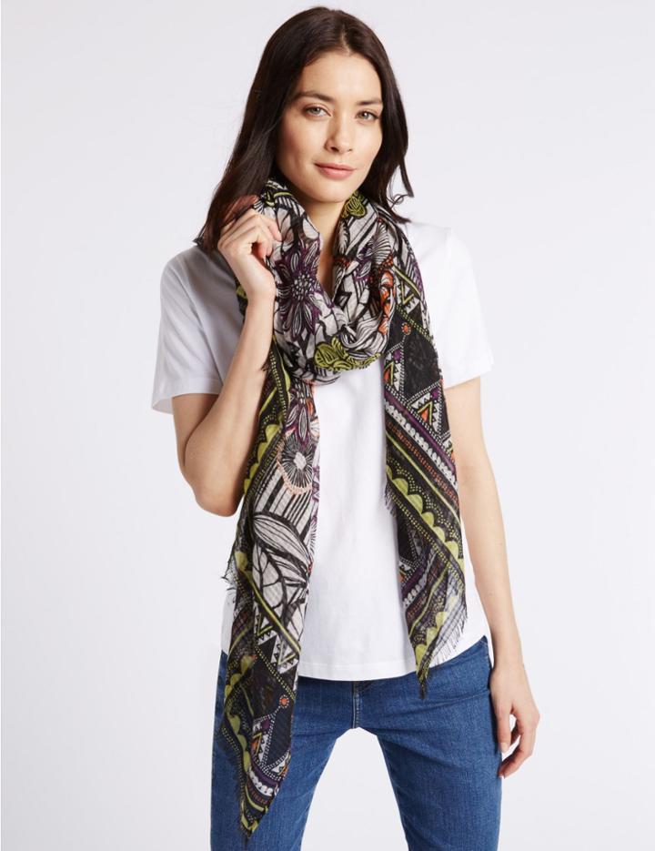 Marks & Spencer Tribal Floral Print Scarf White Mix